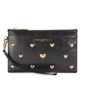 Karl Lagerfeld Black Clutch with Gold Heart Accents